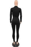Red Fashion Casual Letter Embroidery Solid Color Zipper Collar Long Sleeve Two Pieces