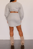Grey Casual Solid Patchwork O Neck Pencil Skirt Dresses