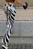 Black White Casual Street Print Patchwork Straight High Waist Straight Full Print Bottoms