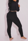 Black Casual Solid Patchwork Turtleneck Long Sleeve Two Pieces
