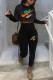 Black Casual Letter Print Patchwork O Neck Long Sleeve Two Pieces