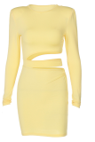 Yellow Sexy Solid Hollowed Out O Neck Pencil Skirt Dresses