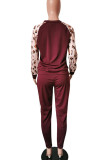 Black Casual Print Leopard Patchwork Zipper Zipper Collar Long Sleeve Two Pieces