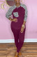 Dark Purple Casual Print Leopard Patchwork O Neck Long Sleeve Two Pieces