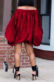 Red Casual Print Patchwork Off the Shoulder Lantern Dress Dresses