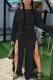 Black Casual Solid Patchwork Slit O Neck Long Sleeve Two Pieces
