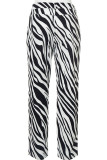 Black White Casual Street Print Patchwork Straight High Waist Straight Full Print Bottoms