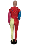 Red Casual Print Patchwork Hooded Collar Long Sleeve Two Pieces