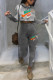 Grey Casual Letter Print Patchwork O Neck Long Sleeve Two Pieces