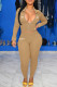 Khaki Fashion Casual Letter Embroidery Solid Color Zipper Collar Long Sleeve Two Pieces