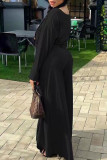 Grey Casual Solid Patchwork Slit O Neck Long Sleeve Two Pieces