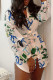 White Fashion Street Print Patchwork With Belt Turndown Collar One Step Skirt Dresses