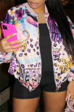 White Fashion Casual Print Patchwork Outerwear