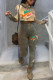 Brown Casual Letter Print Patchwork O Neck Long Sleeve Two Pieces