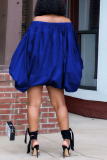 Red Casual Print Patchwork Off the Shoulder Lantern Dress Dresses