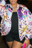White Fashion Casual Print Patchwork Outerwear