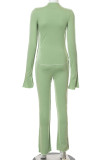Green Casual Solid Patchwork Half A Turtleneck Long Sleeve Two Pieces
