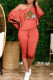 Orange Pink Casual Print Split Joint Off the Shoulder Long Sleeve Two Pieces
