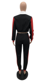 Black Casual Solid Patchwork Zipper Collar Long Sleeve Two Pieces