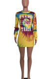 Multicolor Casual Print Patchwork O Neck Tops