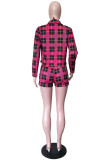 Purple Sexy Casual Plaid Print Basic Turndown Collar Long Sleeve Three-piece Set