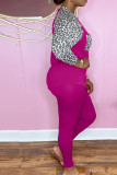 Red Casual Print Leopard Patchwork O Neck Long Sleeve Two Pieces