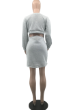 Grey Casual Solid Patchwork O Neck Pencil Skirt Dresses