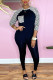 Black Casual Print Leopard Patchwork O Neck Long Sleeve Two Pieces
