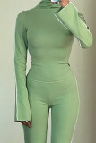Green Casual Solid Patchwork Half A Turtleneck Long Sleeve Two Pieces