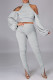 Light Gray Sexy Solid Bandage Backless Fold Turtleneck Long Sleeve Two Pieces