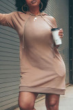 Khaki Pre-sale Fashion Casual Solid Basic Hooded Collar Long Sleeve Dresses