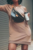Khaki Pre-sale Fashion Casual Solid Basic Hooded Collar Long Sleeve Dresses