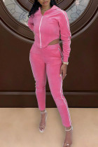 Pink Casual Solid Split Joint Asymmetrical Hooded Collar Long Sleeve Two Pieces