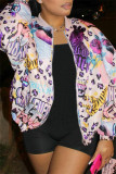 White Fashion Casual Print Patchwork Outerwear