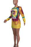 Multicolor Casual Print Patchwork O Neck Tops