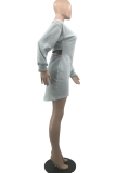 Grey Casual Solid Patchwork O Neck Pencil Skirt Dresses