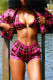 Purple Sexy Casual Plaid Print Basic Turndown Collar Long Sleeve Three-piece Set