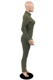 Khaki Fashion Casual Solid Basic Zipper Collar Long Sleeve Two Pieces