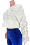 White Fashion Celebrities Print Patchwork O Neck Outerwear