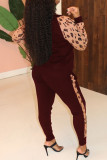 Black Casual Print Leopard Patchwork Zipper Zipper Collar Long Sleeve Two Pieces