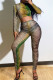 Green Fashion Sexy Print See-through O Neck Long Sleeve Two Pieces