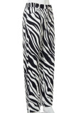 Black White Casual Street Print Patchwork Straight High Waist Straight Full Print Bottoms