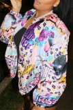 White Fashion Casual Print Patchwork Outerwear