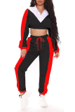 Black Casual Solid Patchwork Zipper Collar Long Sleeve Two Pieces