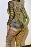 Green Fashion Sexy Print See-through O Neck Skinny Jumpsuits