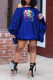 Blue Casual Print Patchwork Off the Shoulder Lantern Dress Dresses