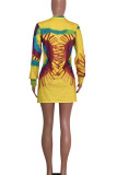 Multicolor Casual Print Patchwork O Neck Tops