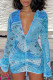 Blue Sexy Print Patchwork Fold V Neck Pencil Skirt Dresses