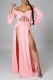 Pink Sexy Solid Hollowed Out Off the Shoulder Irregular Dress Dresses