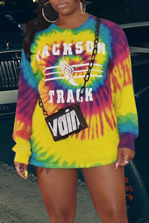 Multicolor Casual Print Patchwork O Neck Tops